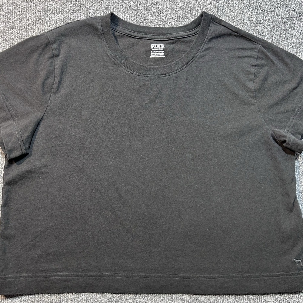 PINK Victoria's Secret Black Crop Top Short Sleeve T Shirt Tee Size XL